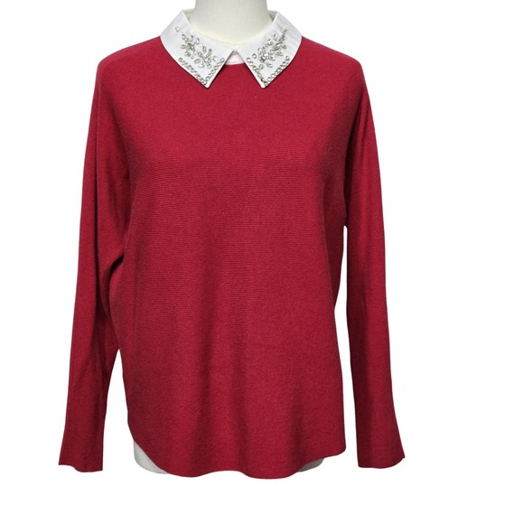 Siani Milano Sweater Womens Medium Red Embellished Beaded Collar Pullover - Picture 1 of 12